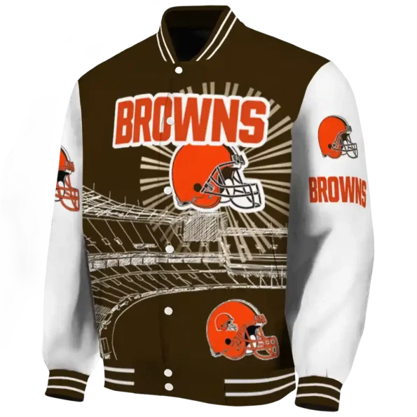 customized cleveland browns ferris arena brown white varsity jacket best selling.webp