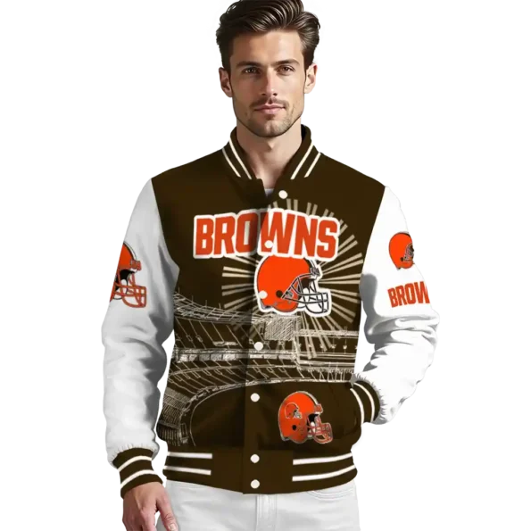 customized cleveland browns ferris arena brown white varsity jacket high quality.webp