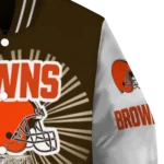 customized cleveland browns ferris arena brown white varsity jacket best selling.webp