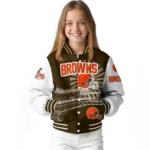 customized cleveland browns ferris arena brown white varsity jacket best selling.webp
