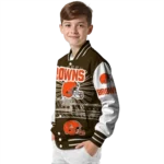 customized cleveland browns ferris arena brown white varsity jacket best selling.webp