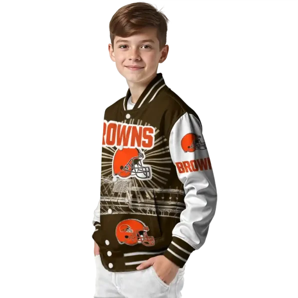 customized cleveland browns ferris arena brown white varsity jacket trendy.webp