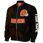 customized cleveland browns hexagon mesh brown black bomber jacket best selling