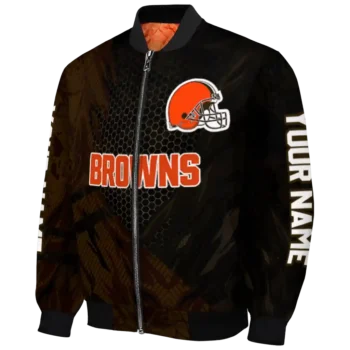 customized cleveland browns hexagon mesh brown black bomber jacket best selling