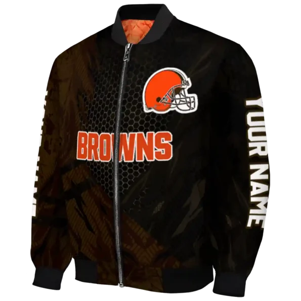 customized cleveland browns hexagon mesh brown black bomber jacket best selling