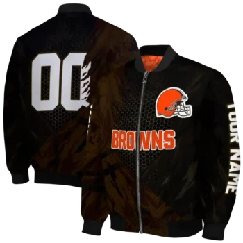 customized cleveland browns hexagon mesh brown black bomber jacket fashion forward