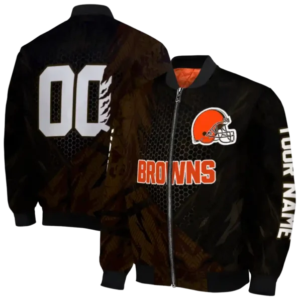 customized cleveland browns hexagon mesh brown black bomber jacket fashion forward