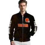 customized cleveland browns hexagon mesh brown black bomber jacket best selling