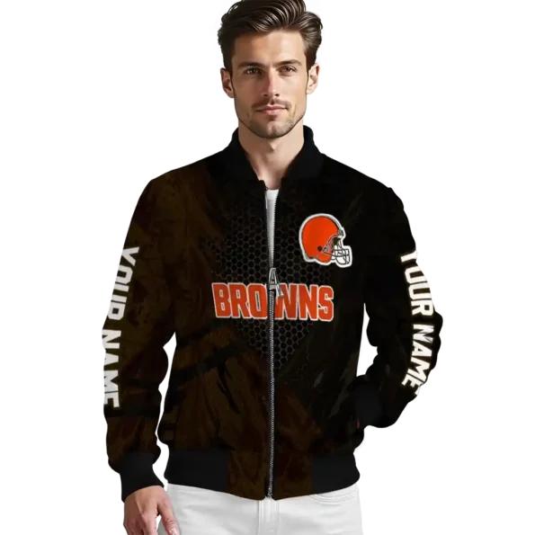 customized cleveland browns hexagon mesh brown black bomber jacket high quality