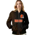 customized cleveland browns hexagon mesh brown black bomber jacket best selling