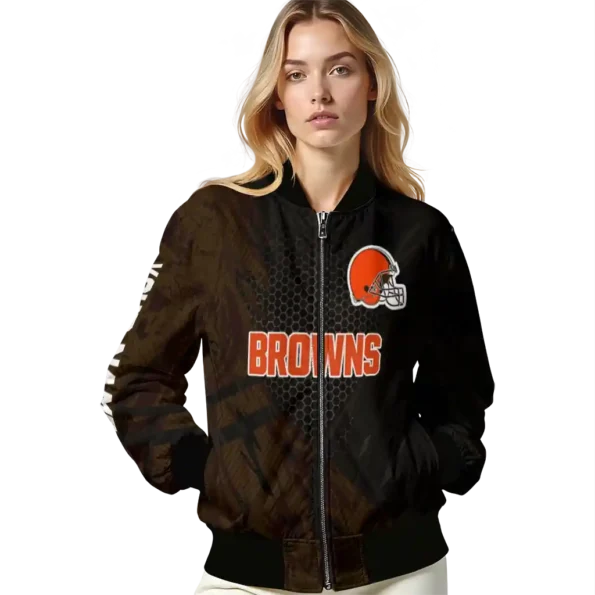 customized cleveland browns hexagon mesh brown black bomber jacket latest model