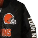 customized cleveland browns hexagon mesh brown black bomber jacket best selling