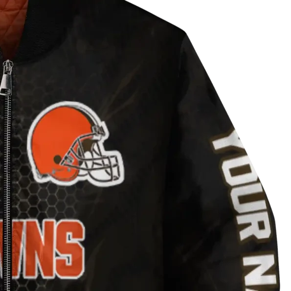 customized cleveland browns hexagon mesh brown black bomber jacket premium grade