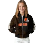 customized cleveland browns hexagon mesh brown black bomber jacket best selling