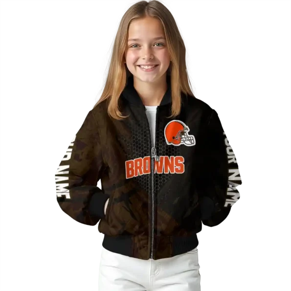 customized cleveland browns hexagon mesh brown black bomber jacket top rated