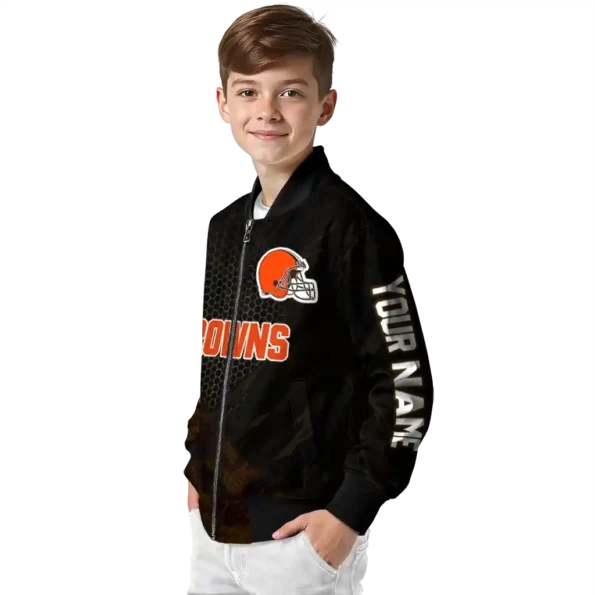 customized cleveland browns hexagon mesh brown black bomber jacket trendy