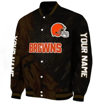 customized cleveland browns hexagon mesh brown black varsity jacket best selling.webp
