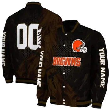 customized cleveland browns hexagon mesh brown black varsity jacket fashion forward.webp