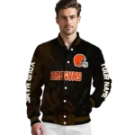 customized cleveland browns hexagon mesh brown black varsity jacket best selling.webp