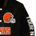 customized cleveland browns hexagon mesh brown black varsity jacket best selling.webp