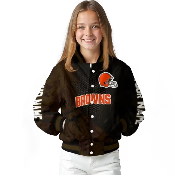 customized cleveland browns hexagon mesh brown black varsity jacket top rated.webp