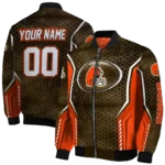 customized cleveland browns power plate brown bomber jacket best selling