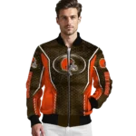 customized cleveland browns power plate brown bomber jacket best selling