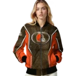 customized cleveland browns power plate brown bomber jacket best selling