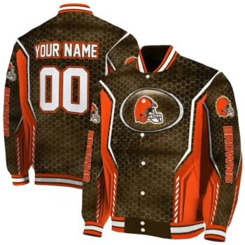 customized cleveland browns power plate brown varsity jacket fashion forward.webp
