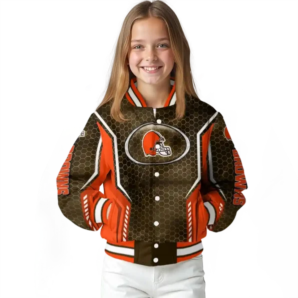 customized cleveland browns power plate brown varsity jacket top rated.webp
