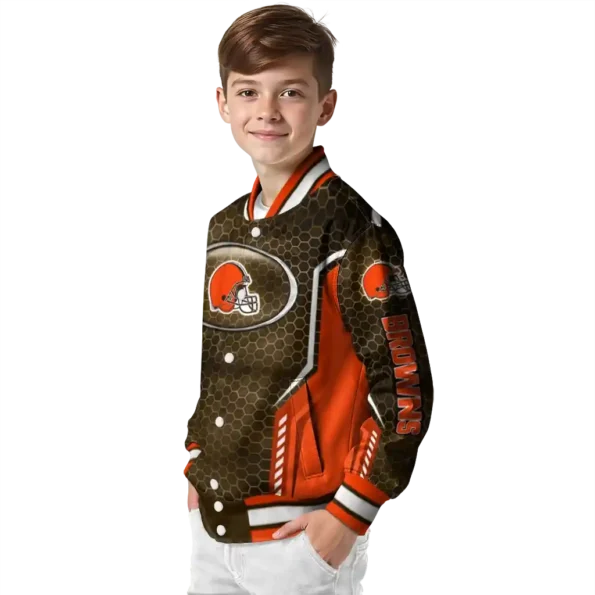 customized cleveland browns power plate brown varsity jacket trendy.webp