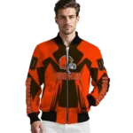 customized cleveland browns spider mark brown crocs bomber jacket best selling