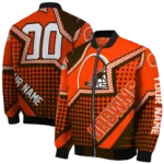 customized cleveland browns star burst brown bomber jacket best selling