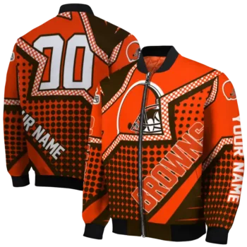 customized cleveland browns star burst brown bomber jacket fashion forward