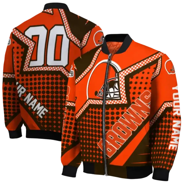 customized cleveland browns star burst brown bomber jacket fashion forward