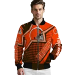 customized cleveland browns star burst brown bomber jacket best selling