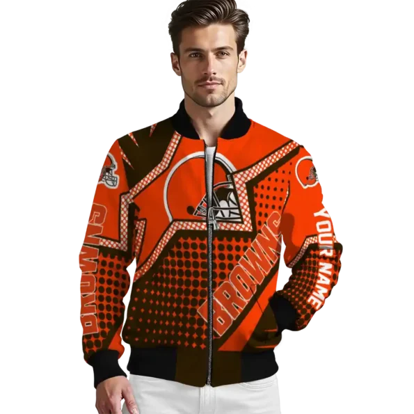 customized cleveland browns star burst brown bomber jacket high quality