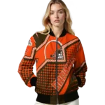customized cleveland browns star burst brown bomber jacket best selling
