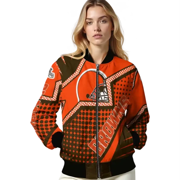 customized cleveland browns star burst brown bomber jacket latest model