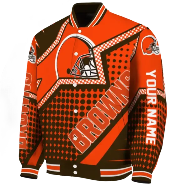 customized cleveland browns star burst brown varsity jacket best selling.webp