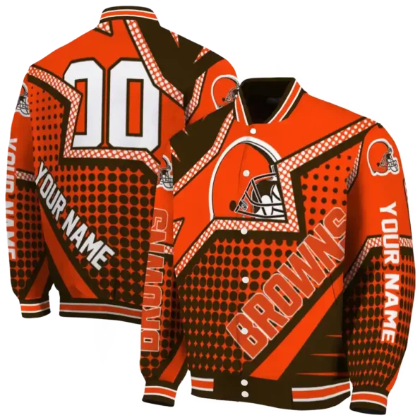 customized cleveland browns star burst brown varsity jacket fashion forward.webp