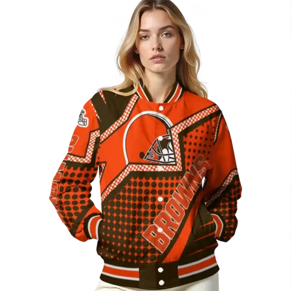 customized cleveland browns star burst brown varsity jacket latest model.webp
