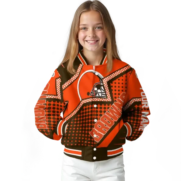 customized cleveland browns star burst brown varsity jacket top rated.webp