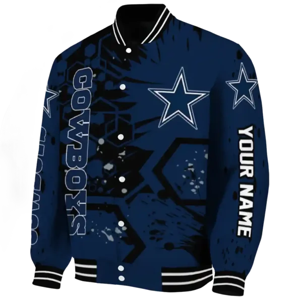 customized dallas cowboys hexagon cluster blue black varsity jacket best selling.webp