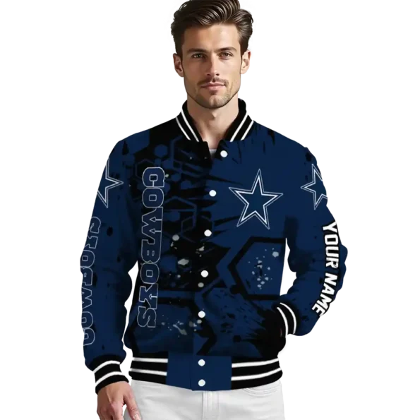 customized dallas cowboys hexagon cluster blue black varsity jacket high quality.webp