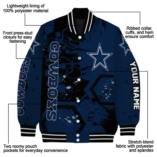 customized dallas cowboys hexagon cluster blue black varsity jacket new arrival.webp