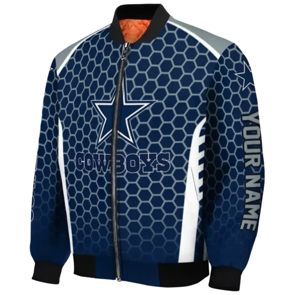 customized dallas cowboys hexagon grid blue bomber jacket best selling