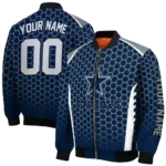 customized dallas cowboys hexagon grid blue bomber jacket best selling