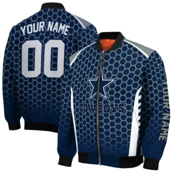 customized dallas cowboys hexagon grid blue bomber jacket fashion forward