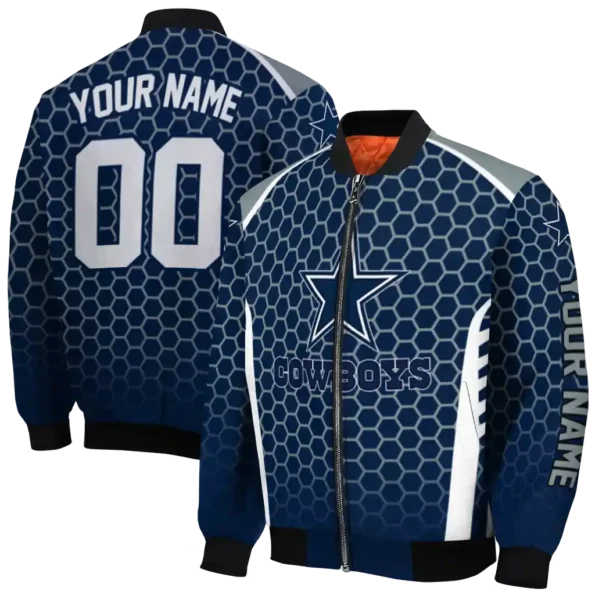 customized dallas cowboys hexagon grid blue bomber jacket fashion forward